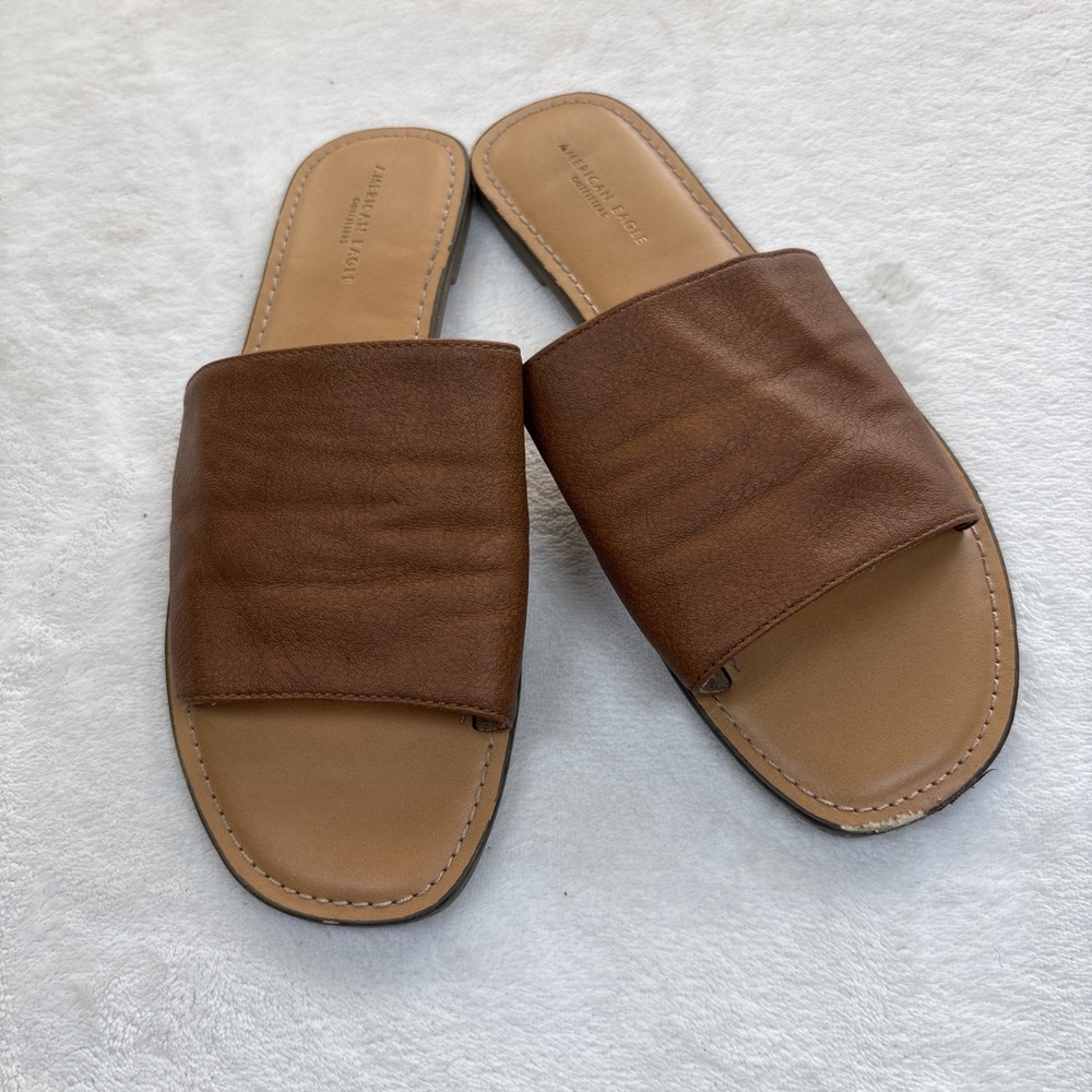 American Eagle Leather Slide‎ Sandals Brown Women's Size 6 Flat Slip On